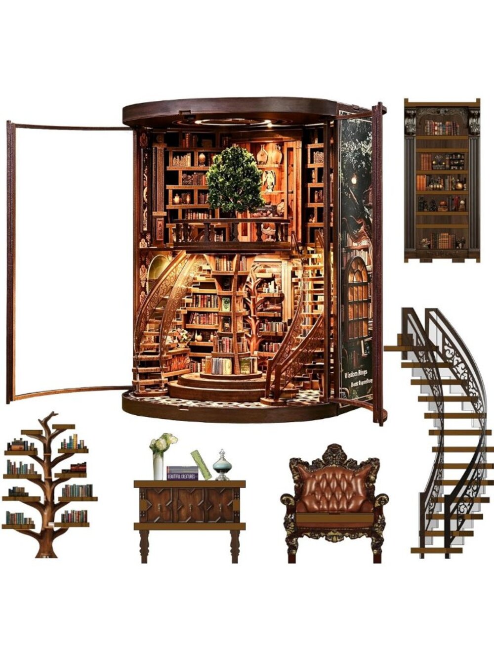 3D Miniature Wooden Puzzle Kit with LED Light - DIY Book Nook Decor for Adults